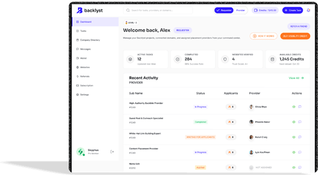 Backlyst dashboard preview